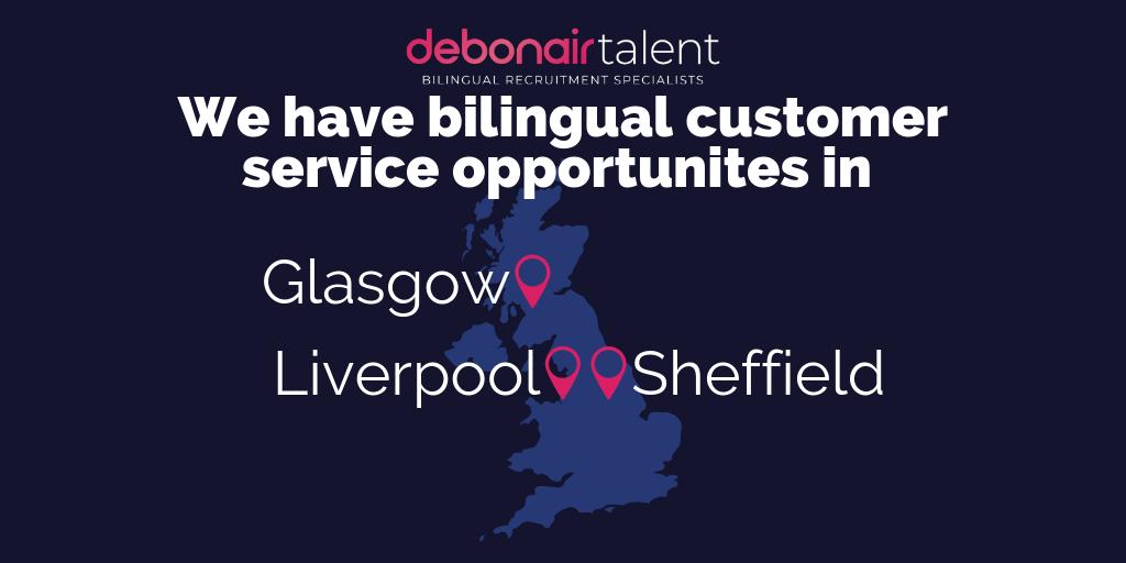 Announcing Customer Service opportunities for bilingual candidates in Glasgow, Liverpool and Sheffield! #BeDebonair #bilingual #recruitment debonairlanguages.com/job-board/