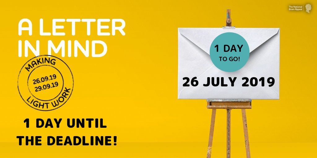 BrainAppeal's tweet photo. *1 DAY TO GO* Get your #ALIM19 artworks into us ASAP! If you still want to do one, but need longer, let us know at https://t.co/leNG72sQnJ. Your piece will be exhibited at galllery@oxo in September next to top-name artists. Be a part of something great! https://t.co/dQp8kceqqo