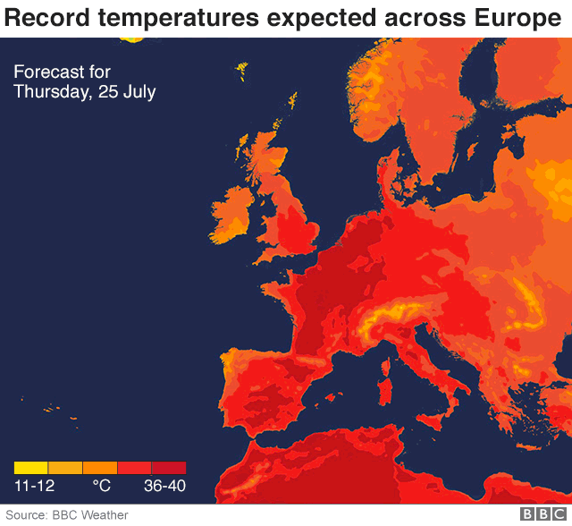<a href="/metoffice/">Met Office</a> Temperatures have also been soaring across Europe 

After the hottest June on record, several European countries are expected to hit new highs

Read more on this: bbc.in/2YgXDLl