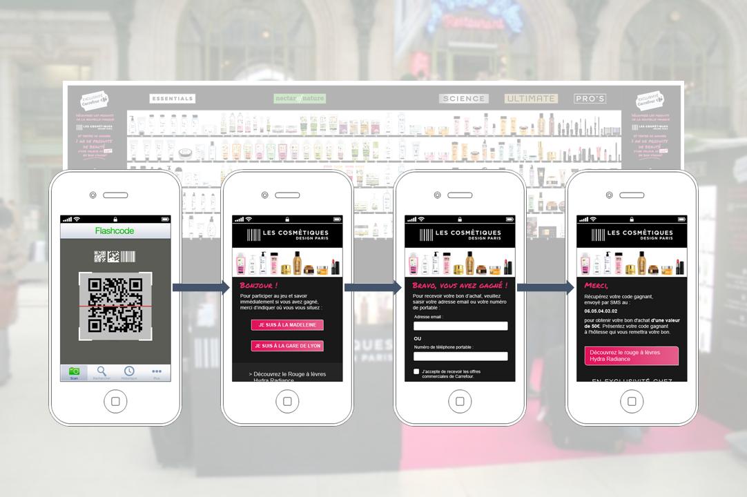 jeanch's tweet photo. #2012 : création d’une vitrine virtuelle outdoor-mobile pour le lancement de la ligne Les Cosmétiques Design Paris de Carrefour : QR Codes, SMS, Mobile, analytics… #17ansChezHavas https://t.co/yiaCPDiY0A