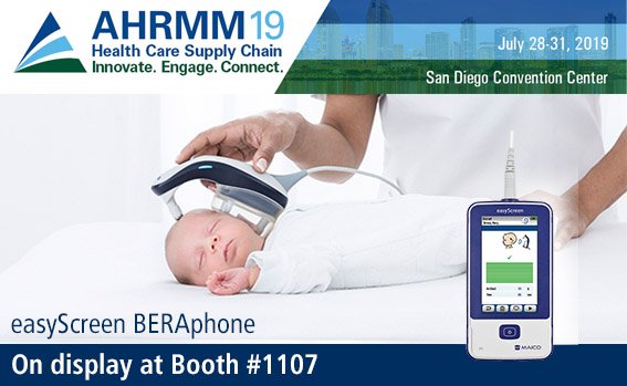 AHRMM19 starts Sunday! Be sure to stop by booth #1107 and let our friendly staff show you the latest technology in Newborn Hearing Screening – the easyScreen BERAphone, our handheld AABR/OAE with low cost disposables! #audpeeps <a href="/MAICOUSA/">MAICO Diagnostics</a> 😀👂👶