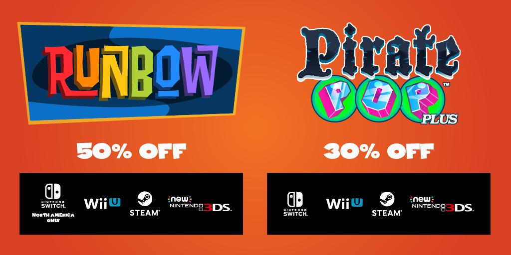 13amgames's tweet photo. Did you know that Runbow and Pirate Pop Plus are still on sale? You have until August 5th to pick them up at the discounted price! #Runbow #PiratePopPlus #sale #indiegame #NintendoSwitch #Steam https://t.co/MMj1FaCg8J