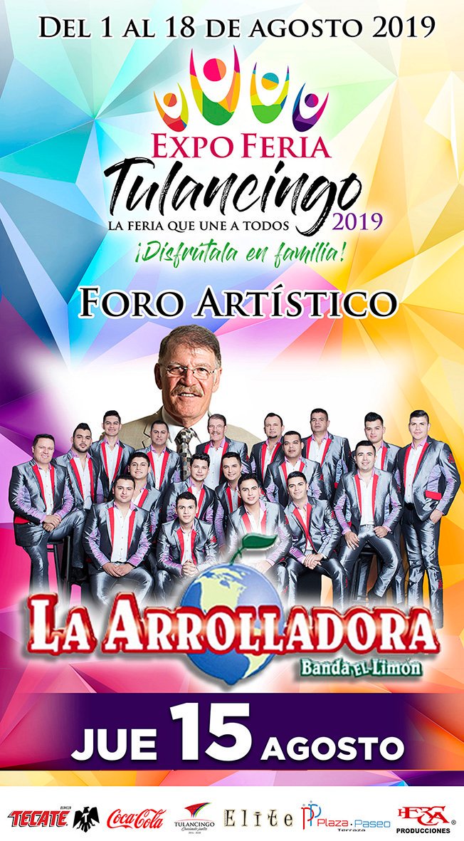FeriaTulancingo's tweet photo. Próximo 15 de agosto se presentará en el Foro Artístico de la Expo Feria Tulancingo 2019 La Arrolladora Banda El Limón
¡No te lo puedes perder! #LaFeriaQueUneATodos #DisfrútalaEnFamilia https://t.co/ErVwept06p