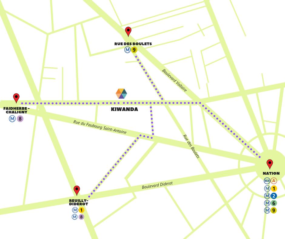 Vous voulez venir à Kiwanda?Très facile! Vous avez à proximité: 

🚃5 lignes de metro
🚋1 ligne de RER
🚌Plusieurs trajets de bus
🚲Une station velib en face de notre porte

Quelle chance! ✨

Vous pouvez vous rendre très facilement à cet espace de co-working unique ! 🙌🏽