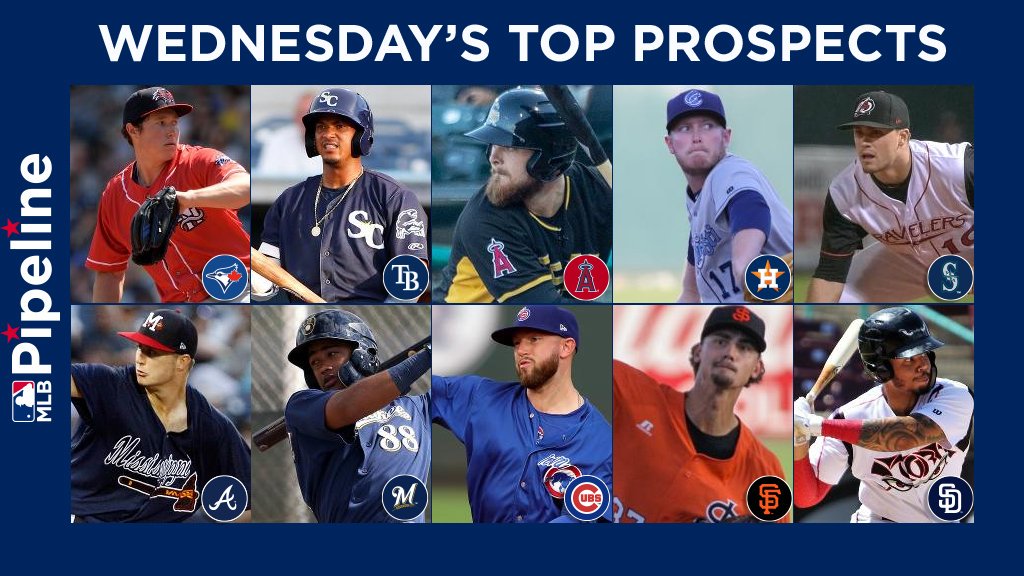MLBPipeline's tweet photo. Wednesday's top performers: https://t.co/6B84ElvN7c
⭐️ #BlueJays' Pearson
⭐️ #Rays' Franco
⭐️ #Angels' Walsh
⭐️ #Astros' Bukauskas
⭐️ #Mariners' White &amp; Kelenic
⭐️ #Braves' Davidson
⭐️ #Brewers' Fernandez
⭐️ #Cubs' Giambrone
⭐️ #SFGiants' Hjelle &amp; Bart
⭐️ #Padres' Campusano https://t.co/GQYFfcYNJI