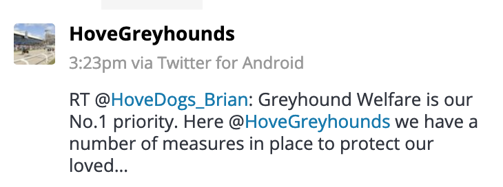 StopGreyRacing's tweet photo. Most tracks in the UK abandoned greyhound racing today on the #hottestdayoftheyear but the one bad apple (to use industry parlance) is in Hove. Profits are the No.1 priority. #dogs https://t.co/qJk01SU7td