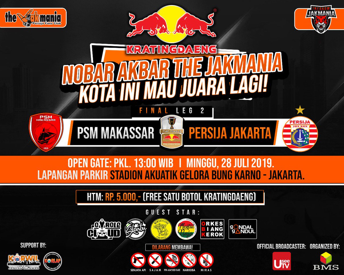 Hallo Jak....!!! Minggu 28 Juli 2019. Buat teman-teman the Jakmania yang tidak bertandang ke Makassar, kalian bisa hadir Nobar Akbar the Jakmania  nanti di Lapangan Parkir Std.Akuatik Gelora Bung Karno.
_
#Jakmania
#PersijaJakarta
#InfokomJakmania