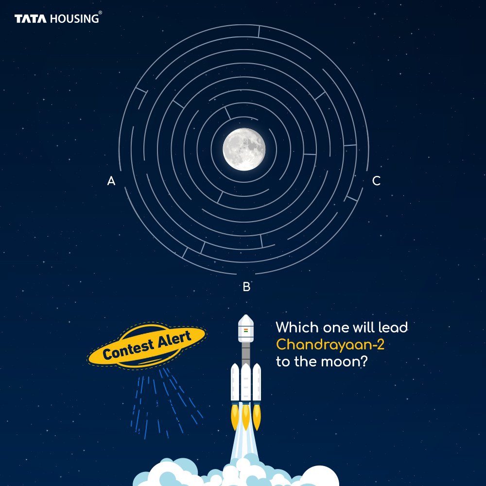 #ContestAlert
The successful launch of Chandrayaan-2 has been a matter of national pride for all Indians. Now, here's your chance to help Chandrayaan-2 find its way to the moon and be one of the lucky winners of this contest. <a href="/isro/">ISRO</a> #GSLVMkIII #MoonMission2 #isro #TataHousing