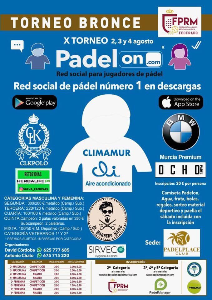 DavidCorme's tweet photo. Últimas dos semanas de inscripciones!! Comienza la cuenta atrás para uno de los mejores torneos del verano... NO TE LO PIERDAS Y APUNTATE YA!!
@padelon @Padelanto @FedPadelMurcia @CLKpolo https://t.co/qqQNyPPBHD