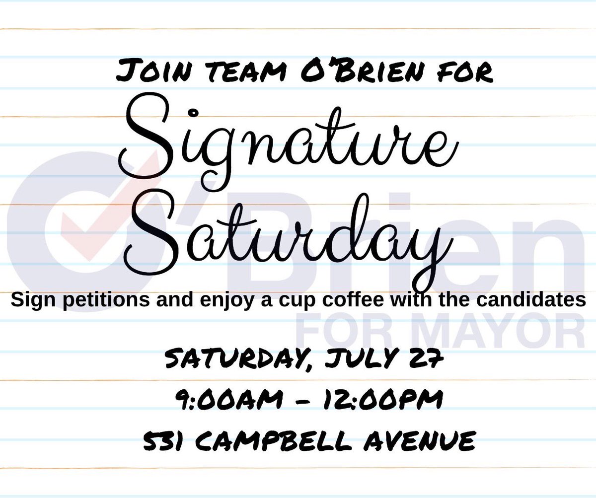 MayorOBrien's tweet image. Join us for SIGNATURE SATURDAY! Come sign our petitions and enjoy coffee with the candidates! #westhaven #ReElectEd