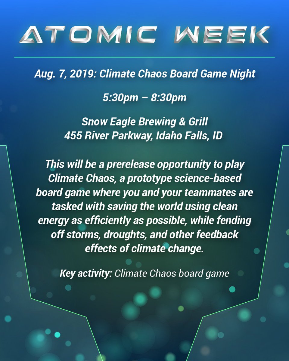 GAINnuclear's tweet photo. You won't want to miss out on a prerelease opportunity to play Climate Chaos, a board game where you and your teammates are tasked with saving the world!🌎

Register at https://t.co/DP8XJbgkW9
#atomicweek⚛️

@Gen_Atomic @ProjectoNAP https://t.co/mbD1FhzCKy