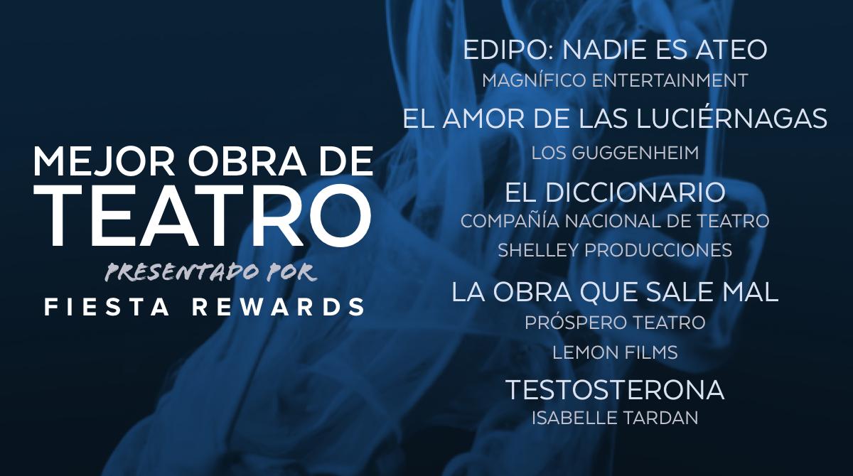 losmetromx's tweet photo. Premio a la mejor obra de teatro presentado por Fiesta Awards: Edipo: Nadie es ateo, @AmorLuciernagas, El diccionario, @obraquesalemal y Testosterona. https://t.co/3Y0LWRCDH8