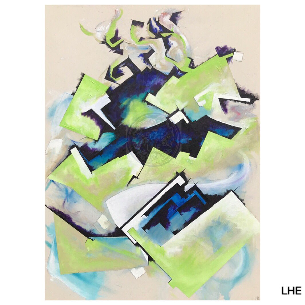 laurasartuk's tweet photo. #new ’Confluence In Lime Green’ by @lheartuk is nearly finished with a flush of🍈 #Lime #Green🍈 I am curious what you see in this #painting? The sea?🌊 A Mountain?⛰A jungle?🌴A bunch of flowers?🌷🍃Fruit?🍏🍐🍈🥬 What do YOU see? #whatdoyousee #cubism #blue #purple https://t.co/PzuGmpGeAu