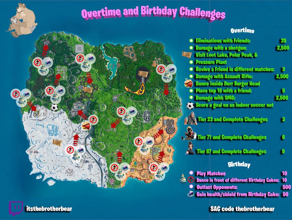 SolaceEntmt's tweet photo. Hey Guys, None challenge video until season 10. But a leak of all #FortniteBirthday and #OverTime #challenges and how/where to complete them.
Created by: https://t.co/pSXDKedT9L https://t.co/fXqikihriP