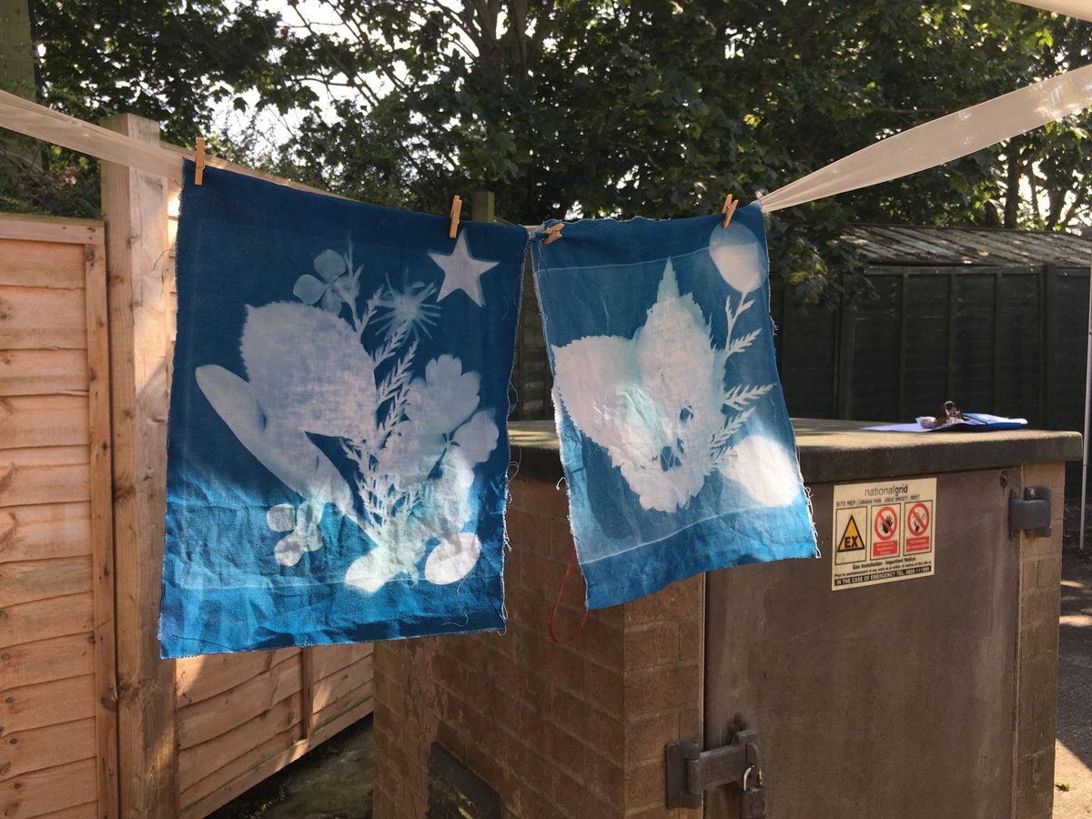 Suffolk_Artlink's tweet photo. Beautiful cyanotype bunting created at Wixfield Park today. @coffeecaravan @MidSuffolk #MakeDoAndFriends https://t.co/7a5ukI9LvG