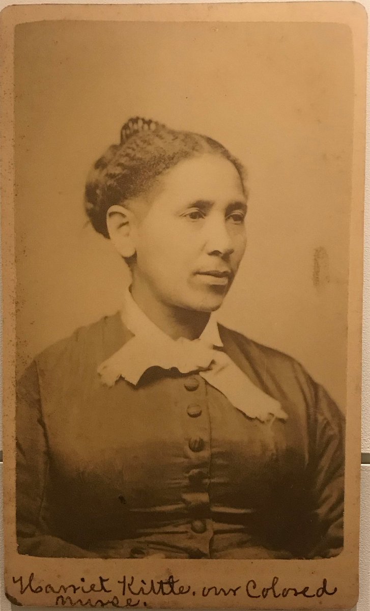 EmoryLibraries's tweet photo. With this portrait, "Harriet Kittle, Our Colored Nurse," we have the full name of an African American nanny, which is very unusual. We also have the family's possessive note. Photograph from the exhibit "Framing Shadows: Portraits of Nannies." #FramingShadows #Emory https://t.co/UsAJcaotri