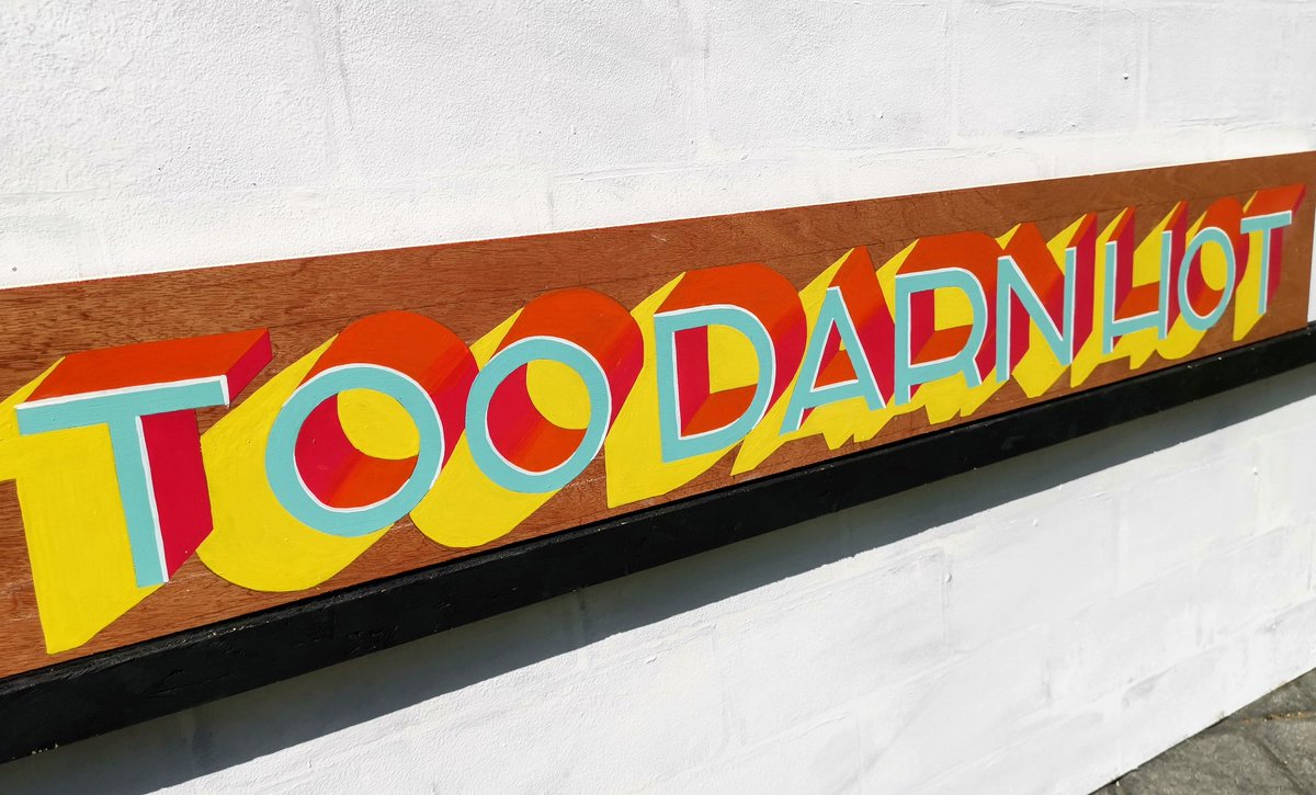 Yes. Yes it is..
#signpainter #makeitso #makeitsocreations #alwayshandpaint #signwritersdoitbetter #signwriter  #typography #goodtype #typedesign #design #artistsofinstagram #windsor #reducereuserecycle #3dlettering  #justacard #kissmekate #toodarnhot #musicals #heatwave #melting