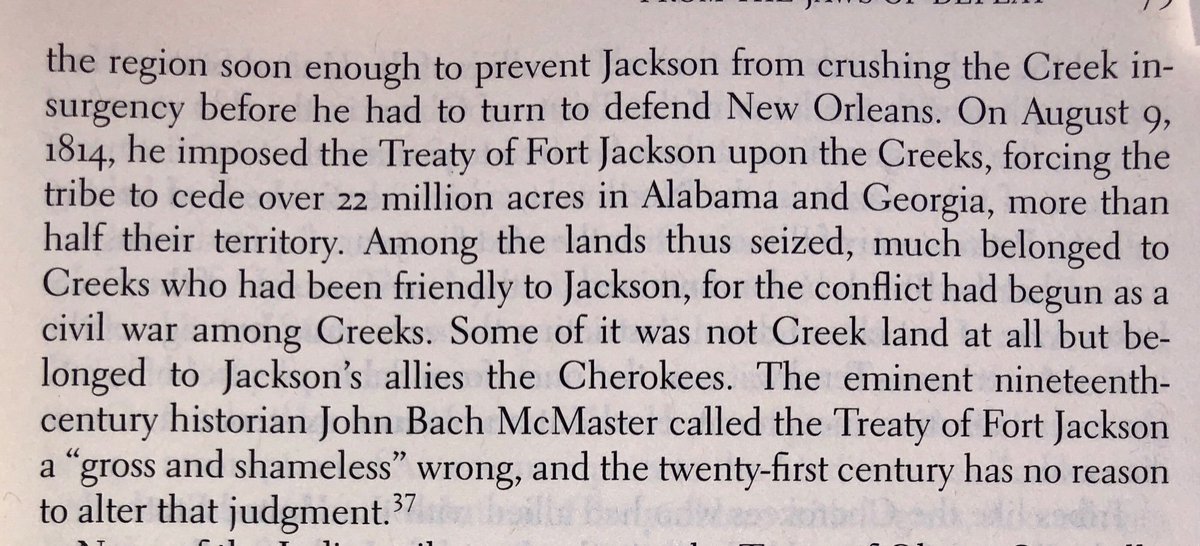 Bit on how Andrew Jackson, years before his presidency or the Trail of Tears, forcibly seized massive swaths of Creek/Cherokee land for the U.S.: