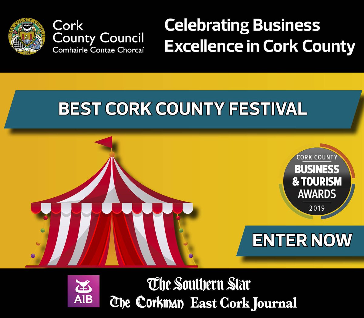 We are looking for Cork's Best Festival - Cork County Business &amp; Tourism Awards 2019 
@corkcoco in partnership with @Aib and our media partners <a href="/SouthernStarIRL/">The Southern Star</a> <a href="/EastCorkJournal/">East Cork Journal</a> <a href="/Corkman_ie/">The Corkman</a> 
3 AWARDS REGIONS – WEST, NORTH &amp; EAST CORK corkcountybusinessandtourismawards.ie
#ccbta #wcbta