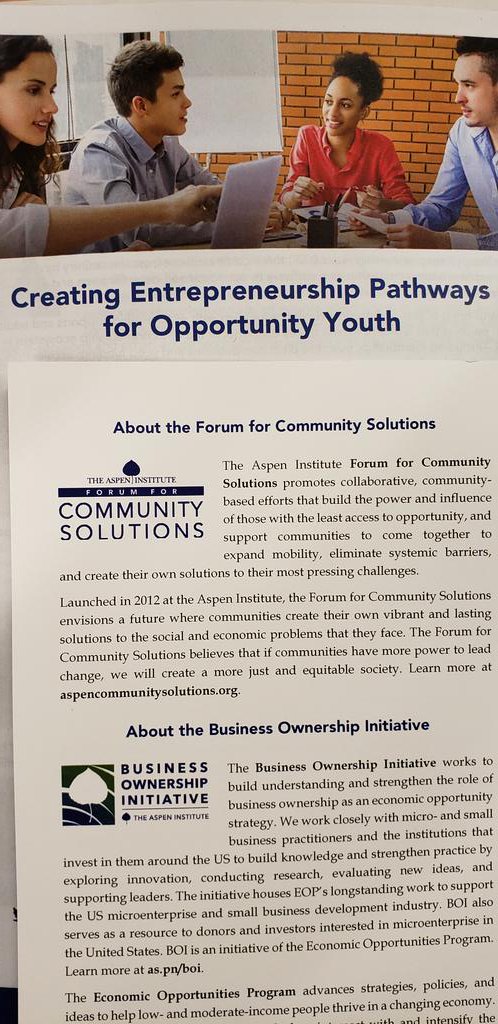 That moment when work life coincides with your passion.

Exited to be here at the @AspenFCS panel on creating #Entrepreneurship Pathways for #OpportunityYouth.

Looking forward to the panels on creating opportunities that focus on the strengths & circumstances of youth.