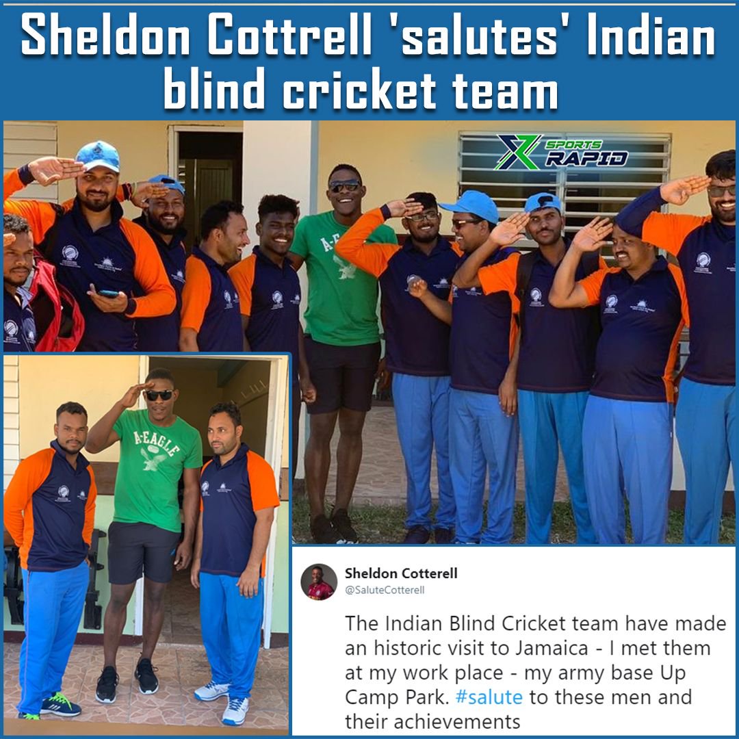 sportsrapid_'s tweet photo. Sheldon Cottrell 'salutes' Indian blind cricket team.
.
.
.
#sheldoncottrell #worldcup #indvspak #blindteam #blindcricket #winners #blind #rohitsharma #viratkohli #msdhoni #andrerussell #jaspritbumrah #davidwarner #stevesmith #jasonroy #cwc #jonnybairstow #jofraarcher https://t.co/BeIpiwFF7p