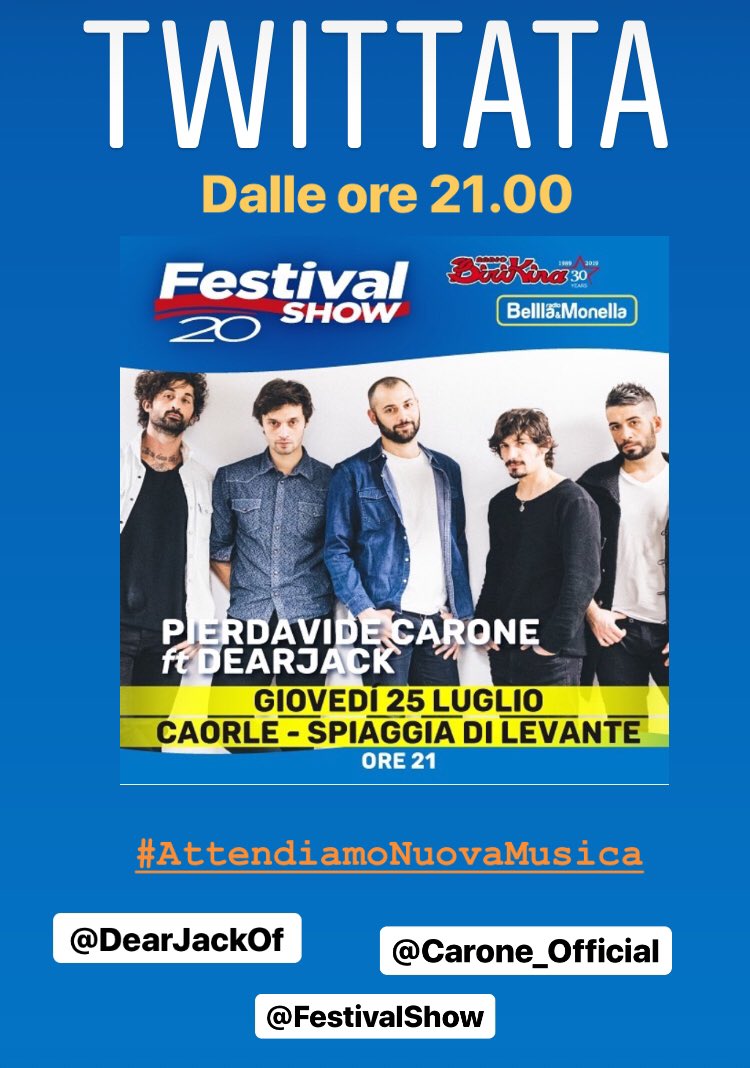 FOGroupReal's tweet photo. Questa sera twittata dalle ore 21.00!Vi lasciamo gli hashtag e i tag da utilizzare⤵️
#FestivalShow2019 #Caorle  #pierdavidecarone #DearJack #caramelle #AttendiamoNuovaMusica @Carone_Official @DearJackOf @FestivalShow @rtl1025 https://t.co/cXPBuMSjwC