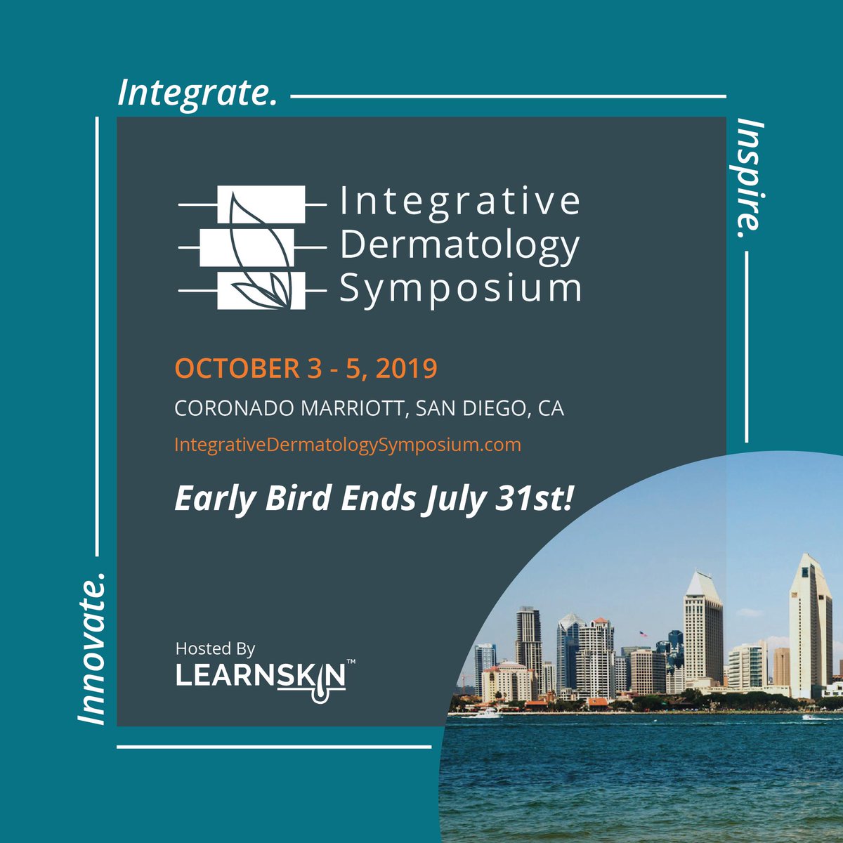 Final early bird countdown! It ends on July 31st. We are expected to sell out again this year, so register while the sale price lasts and don't miss this great opportunity. We can't wait to see you at the Integrative Dermatology Symposium this October!
