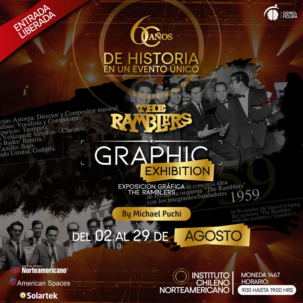 ¡Celebramos 60 años de los músicos icónicos "The Ramblers" en el #norteamericano! La exhibición gráfica única nos mostrará el origen y la actualidad de esta orquesta, sus grandes hitos &amp; momentos inolvidables. ¡Empecemos el conteo regresivo! #americanspace <a href="/stgocultura/">Santiago Cultura</a> <a href="/Muni_Stgo/">Santiago</a>