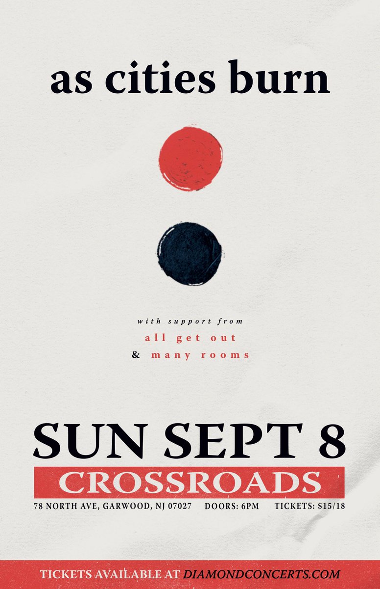 DiamondConcerts's tweet photo. SHOW ANNOUNCEMENT: As Cities Burn hit Crossroads in September 8th with All Get Out and Many Rooms! VIP tickets on-sale now, GA tickets on sale on Monday at noon! https://t.co/5rdUWgShhy