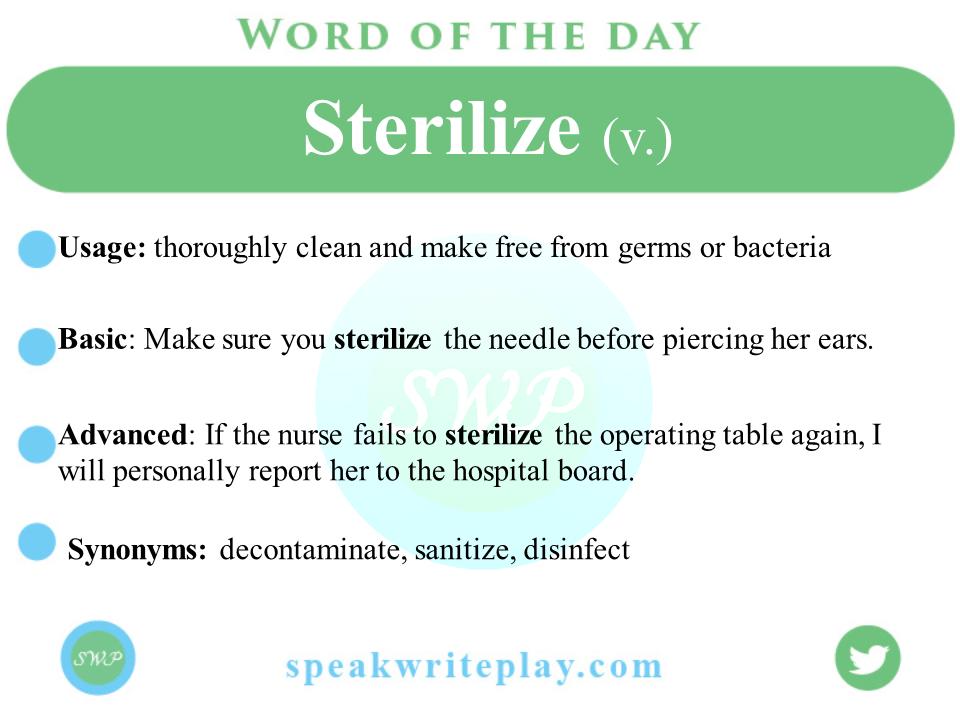 SpeakWritePlay's tweet image. Doctor: #Sterilize my instruments before the surgery.

#English #ingles #ingilizce #vocabulary #ThursdayThoughts #writing #learnEnglish #TOEFL #IELTS #SWPinEnglish #grammar #ThursdayMood #Englishteacher