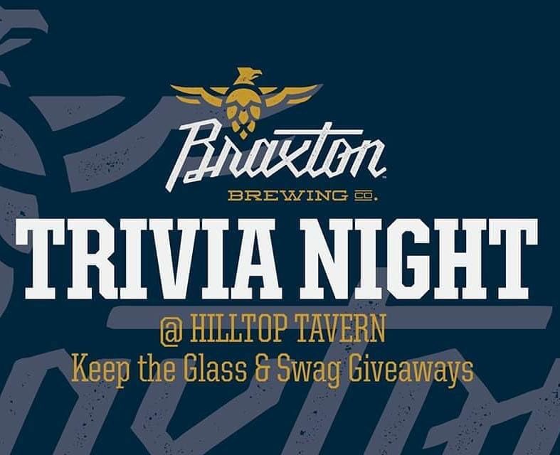 RvrCityDistrib's tweet photo. @BraxtonBrewCo is taking over the taps tonight for trivia at Hilltop Tavern! Tropic Flare, Strawberry Gose, Cucumber Wit, or Kickback Cider on tap, Dragonfruit &amp; Mango @viveseltzer cans will be available! https://t.co/3Rjj240Iyy