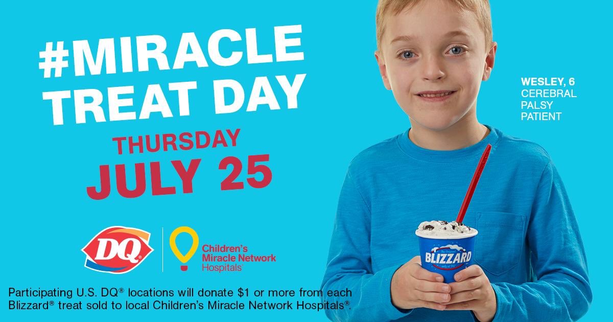 BLIZZARD WARNING: Today is Miracle Treat Day at participating Dairy Queen locations! Proceedes from all Blizzards will be donated to their local Children's Miracle Network Hospitals. #miracletreatday