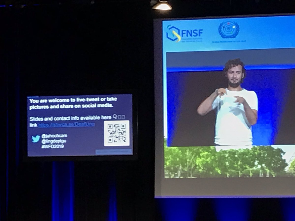 mdemeulder's tweet photo. This was a really good presentation by Ardavan Guity (present) and @jahochcam (via video) on how the “researched” become researcher and ethics in research with deaf communities. And they shared their slides online! @LingdeptGU #wfd2019 https://t.co/cbX9U2zkB3