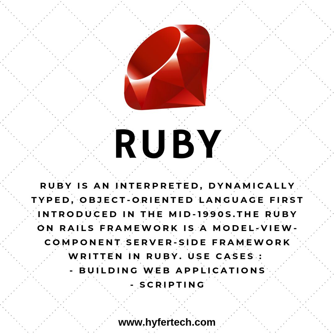 HyferTech's tweet image. Understanding your #techstack for the next project is crucial.If you come from a non-technical background ,it can be very confusing. Hyfer Technologies would love to share our knowledge of some programming languages.Topic of the today is #ruby
#techstackthursday #hyfertech