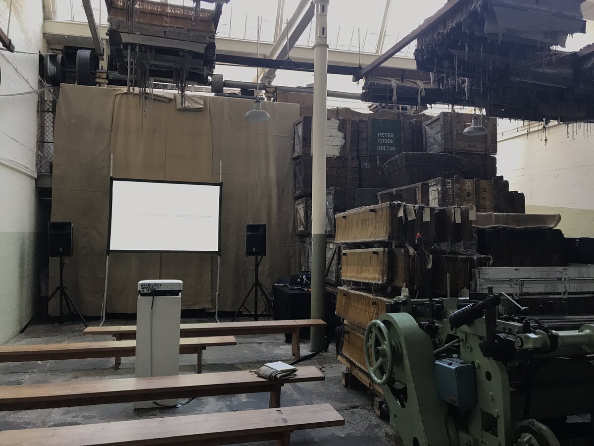 Tonight all set up at fabulous venue- Queen Street Mill. #QueenStreetMill Tonight’s performance talk; Artist Reetu Sattar will share current work and ideas in development. All tickets are free and everyone is welcome. @Superslowway @LMuseums
