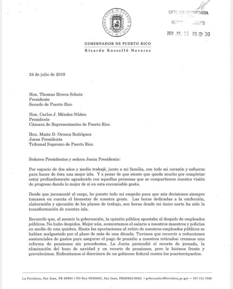JohnnyMndez36's tweet photo. Comparto con el pueblo de #PR el documento que evidencia la renuncia del Gobernador ⁦@ricardorossello⁩ radicada en la Secretaría de la ⁦@CamaraConPR⁩ https://t.co/8PKYRCUDMJ