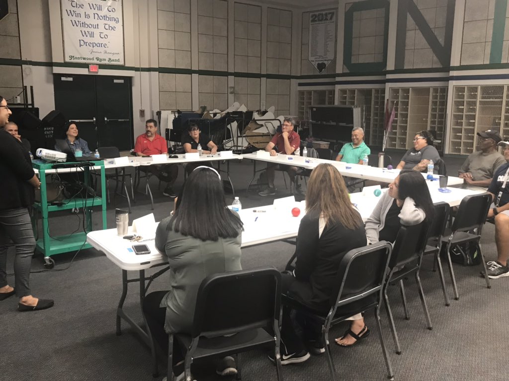 JNunn_ADM's tweet photo. The #TeamSISD Health teachers engaged in round-table discussions during todayโs job-a-like training at Montwood High School. https://t.co/D7uq9X9I3h