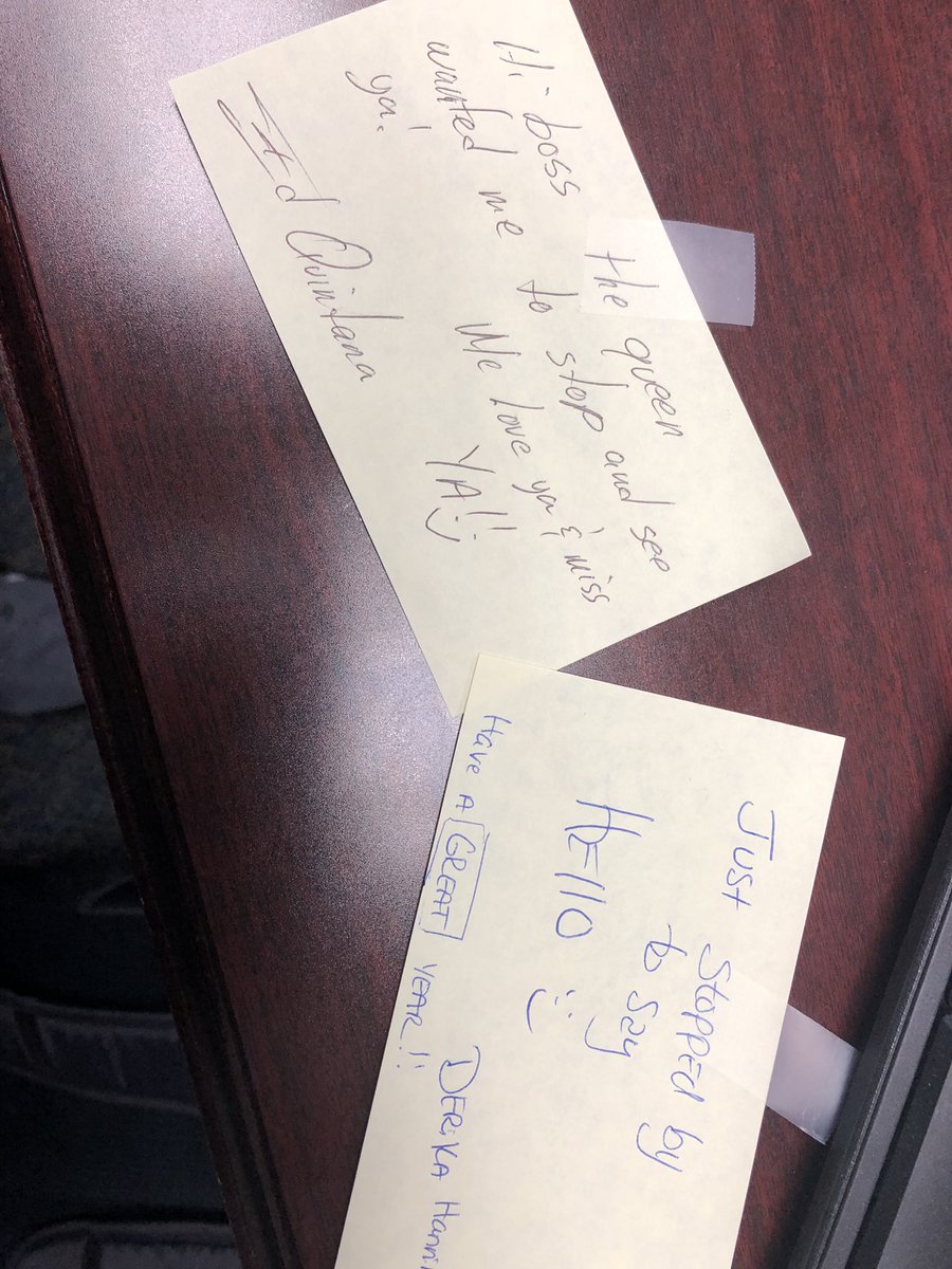 You know I have a smile on my face from notes left by <a href="/EOQuintana/">Eduardo Quintana</a> and <a href="/DerikaHannibal/">Derika Hannibal</a>    Two amazing educators.  Thanks for making my day. #LoveToLeadHere