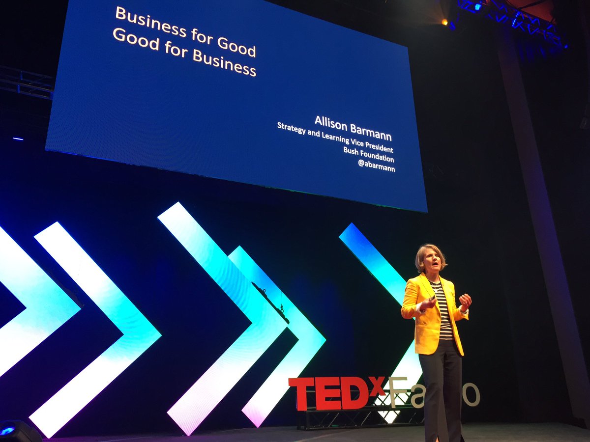 BushFoundation's tweet photo. Kudos to our VP @ABarmann for putting together a rockstar #TEDxFargo talk on why we need businesses to be focused on doing good! https://t.co/LoV8YDSOL9
