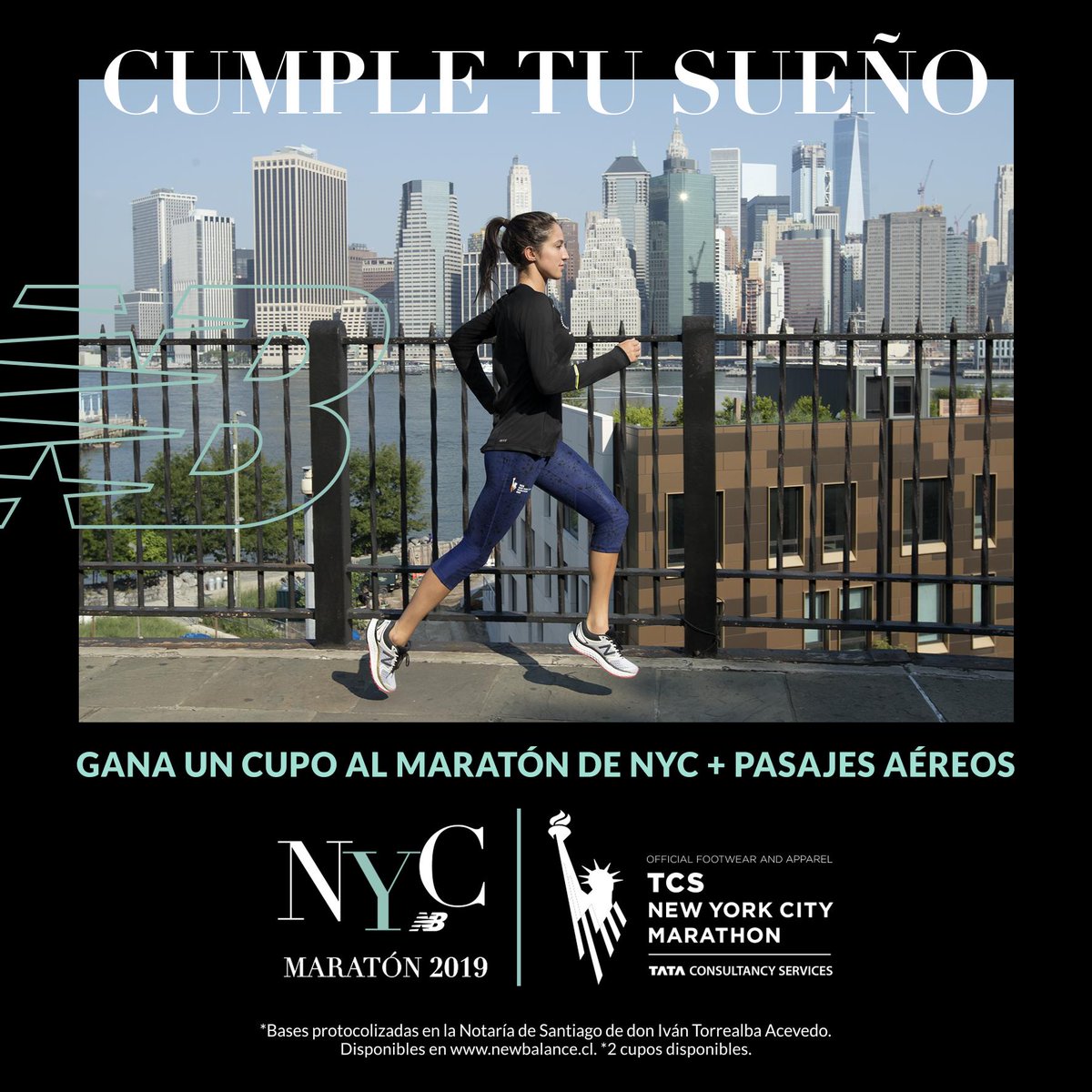 ¡Ahora podrás CUMPLIR TU SUEÑO para correr la ! Gana un cupo para correr la <a href="/nycmarathon/">TCS New York City Marathon</a> + Pasajes Aéreos 🗽

Sigue las instrucciones para participar acá 👉 bit.ly/30Un0nR

Válido hasta el 31 de Julio 2019 | Sorteo 2 de Agosto 2019
*Dos cupos disponibles.