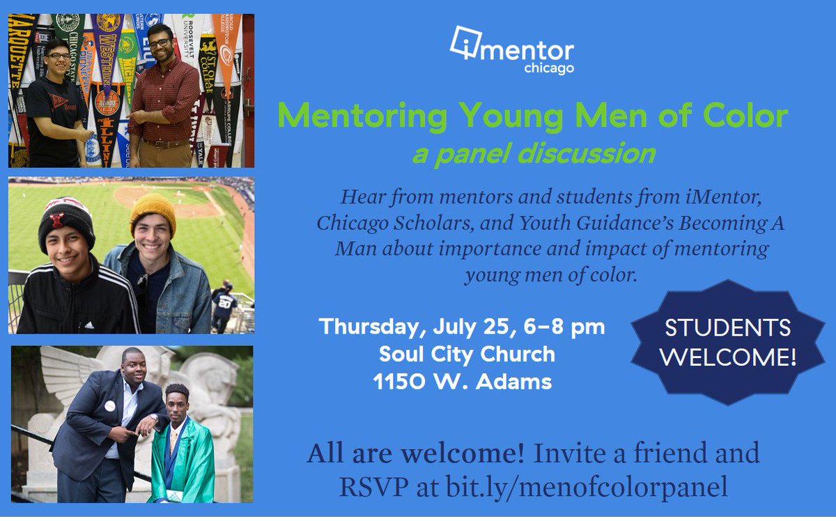 Will we see you tonight at the Mentoring Young Men of Color Panel? Walk-ins are welcome: join us <a href="/soulcitychurch/">Soul City Church</a> (1150 W. Adams) at 6 pm for free food + important conversation.