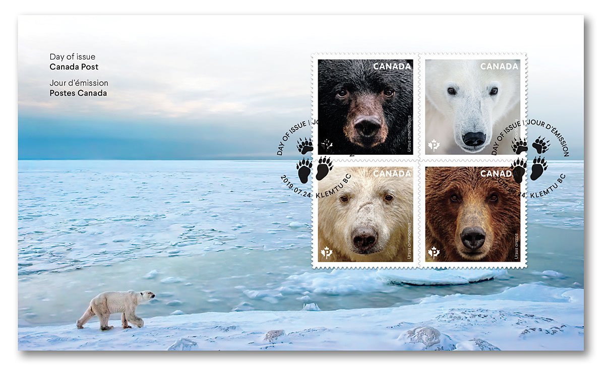 trajanpublisher's tweet photo. A set of four bear stamps, each with a candid, head-on photo of the curious animal filling the frame, was issued yesterday by @canadapostcorp.

https://t.co/xoaDa0cBu0 #stamps #philately #covers #bears #animals #Canada #topicals #thematics #collecting https://t.co/O1tn4JvU2i