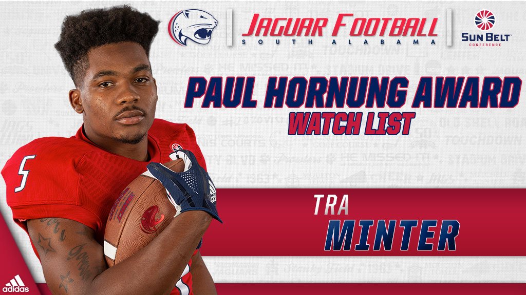 The <a href="/hornungaward/">Paul Hornung Award</a> goes to the most versatile player in college football, it's no surprise that <a href="/Minter23M/">Tra Minter 5</a> is a candidate for the honor this season. Congrats Tra! #MOBSquad