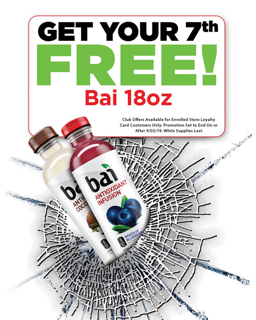 Get the 7th Bai 18oz FREE with Enrolled Loyalty card at Roadrunner Markets! #FASRewards