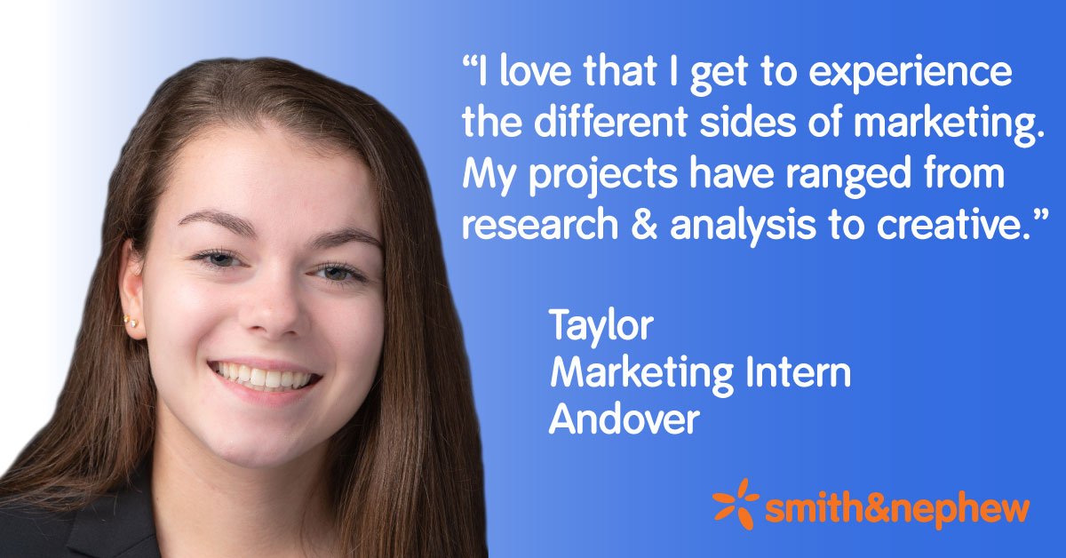 smithnephew's tweet image. Marketing Intern, Taylor says: &quot;I&apos;ve enjoyed working for Smith &amp;amp; Nephew because it&apos;s broadened my understanding of what marketing entails.&quot; #NationalInternDay #WorkforceOfTheFuture ow.ly/vWDv50vbmoI