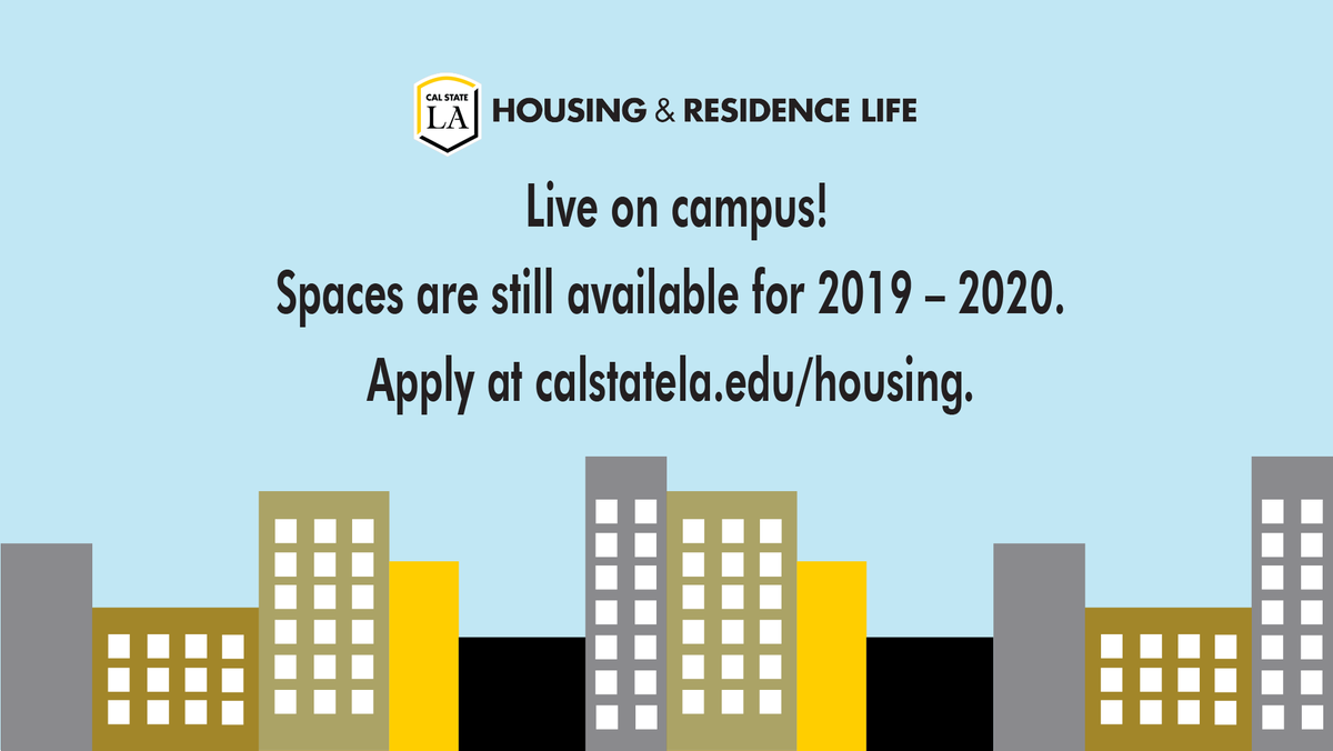 CalStateLAHsg's tweet photo. Housing applications are still open! We have plenty of spaces available so apply now to live on campus!
#CalStateLAHousing #LiveHereBeGolden https://t.co/01mPL97kVb