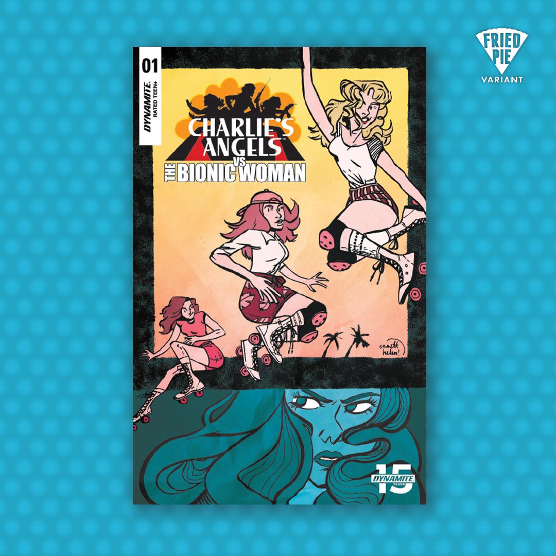 friedpiecomics's tweet photo. #BIG #REVEAL! Check out our #FriedPieComicCon IV exclusive cover from #EmmettHelen and Dynamite, "Charlie's Angels vs. The Bionic Woman." #FriedPieVariant https://t.co/n641LcrzCf
