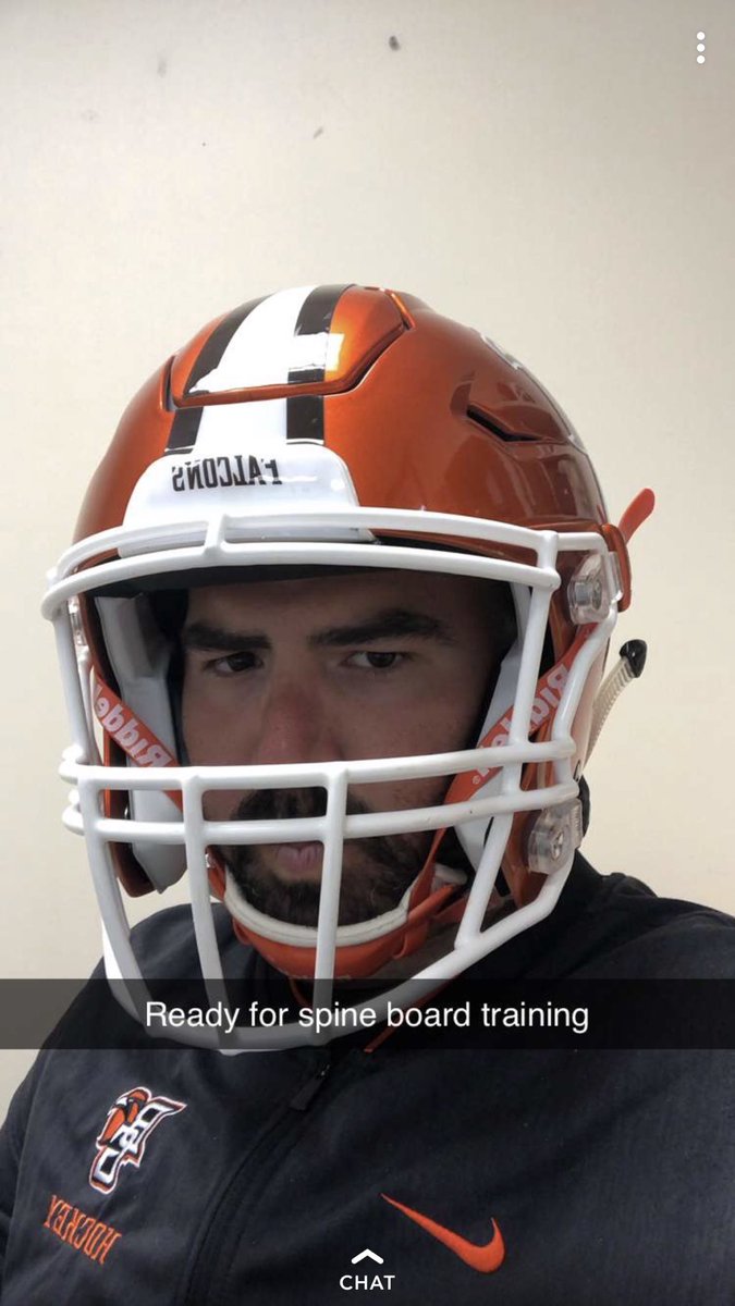 BGSportsMed's tweet photo. Let’s get this spineboard practice. Fall camp for @BG_Football is only ✋🏻☝🏻 days away. https://t.co/S923p1zvRw