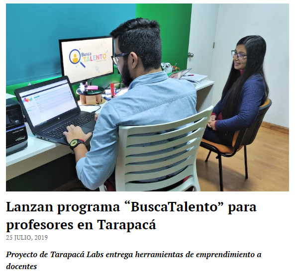 TarapacaLabs's tweet photo. Lanzan programa “BuscaTalento” para profesores en Tarapacá. Proyecto de Tarapacá Labs entrega herramientas de emprendimiento a docentes. Informa hoy diario digital @reporteroiqq Lee aquí ➡️https://t.co/LU9mjC2px8 INSCRIPCIONES👉https://t.co/FWQdHDQ84q #TLabsEmprende #BuscaTalento https://t.co/pBGVIwCBGp