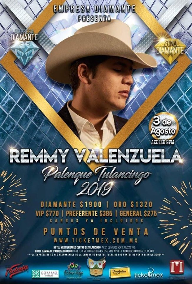 FeriaTulancingo's tweet photo. Remmy Valenzuela presente en el palenque de la #ExpoFeriaTulancingo2019, este próximo 03 de agosto ¡No puedes faltar!
#LaFeriaQueUneATodos https://t.co/TcLNOqqCV2
